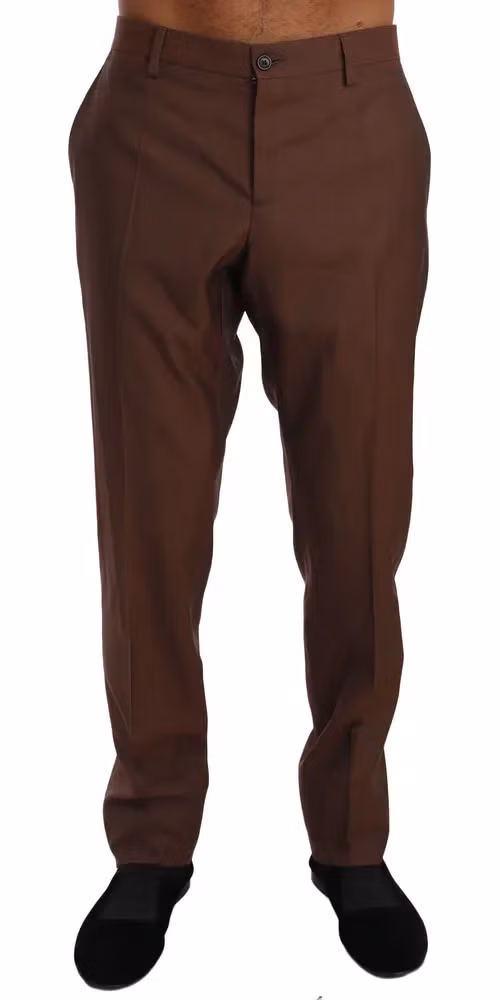 Dolce & Gabbana Brown Wool Silk Formal Trousers Pants