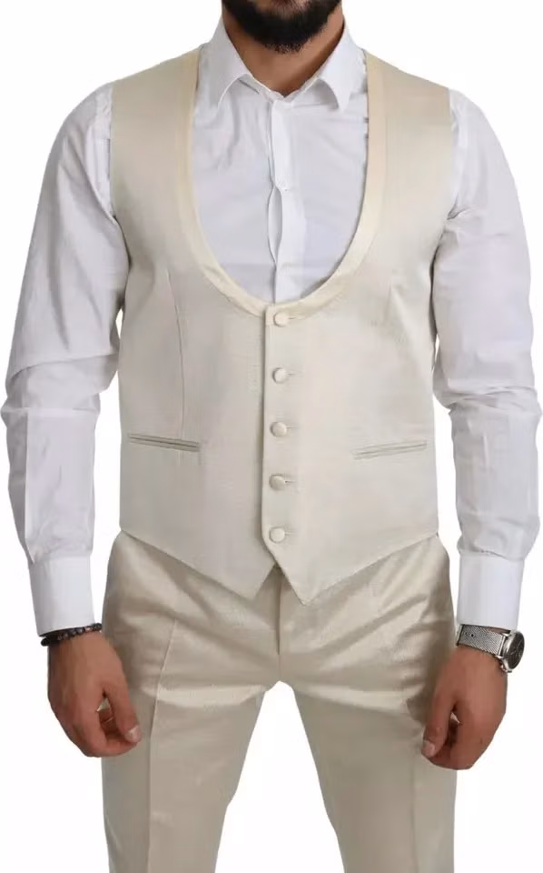 Dolce & Gabbana Beige Wool Crème 3 Piece SICILIA Shawl Suit