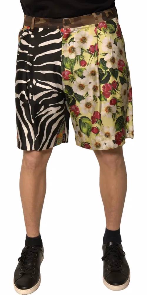 Dolce & Gabbana Multicolor Patchwork Silk Men Chino Shorts