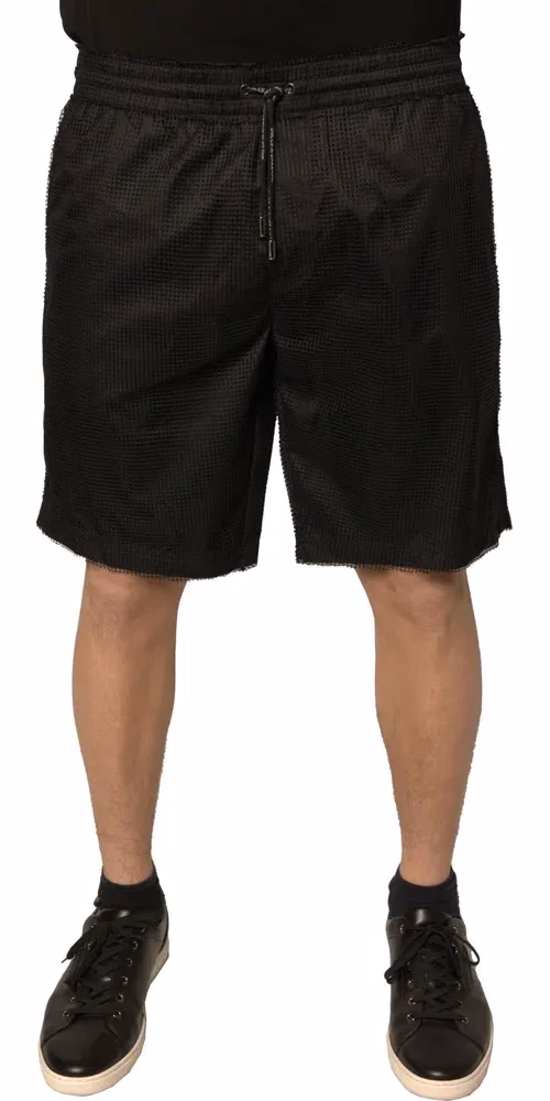 Dolce & Gabbana Black Polyester Jersey Mid Waist Shorts
