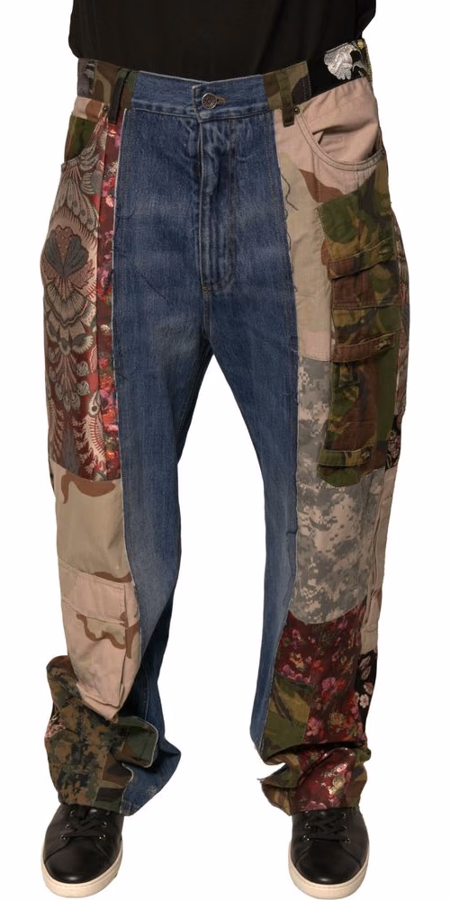 Dolce & Gabbana Blue Patchwork Cotton Straight Denim Jeans