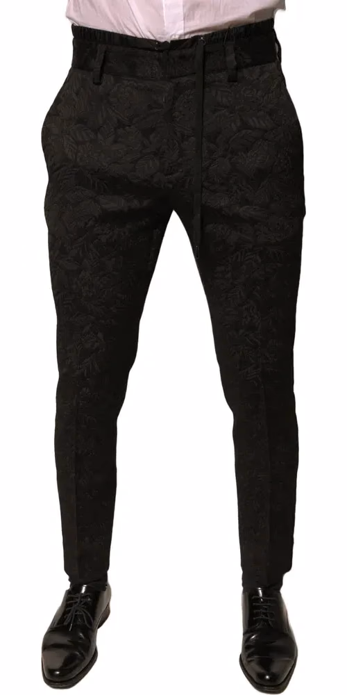 Dolce & Gabbana Black Brocade Polyester Skinny Men Dress Pants