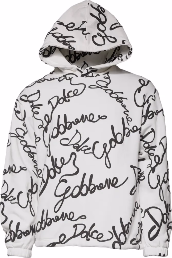 Dolce & Gabbana White Logo Cotton Hooded Sweatshirt Sweater