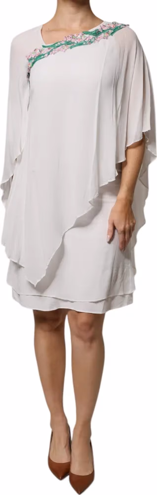Blumarine White Floral Embroidery Viscose Chiffon Shift Dress