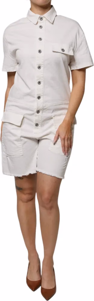Please White Cotton Short Sleeves Button Down Romper Dress