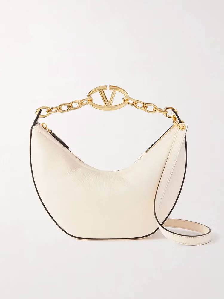 Valentino Garavani Ivory Leather Small Hobo Vlogo Shoulder Bag