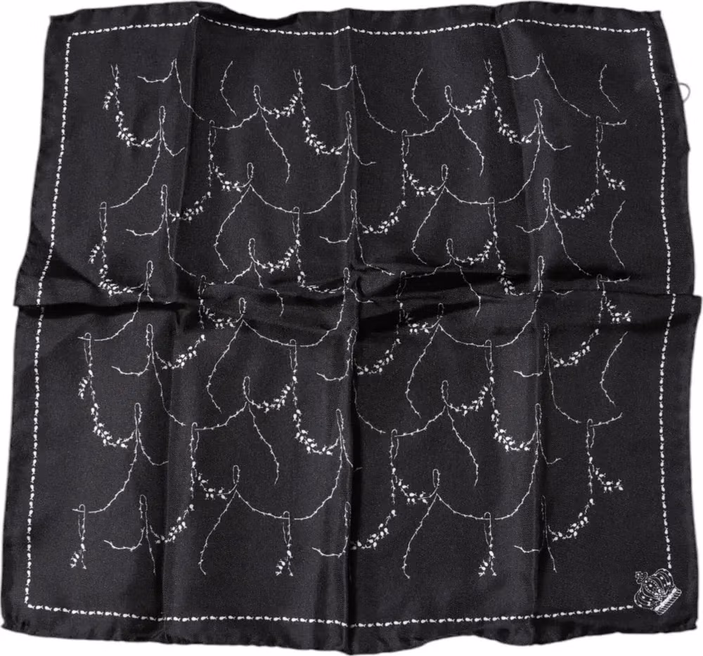 Dolce & Gabbana Black Patterned Silk Handkerchief Scarf