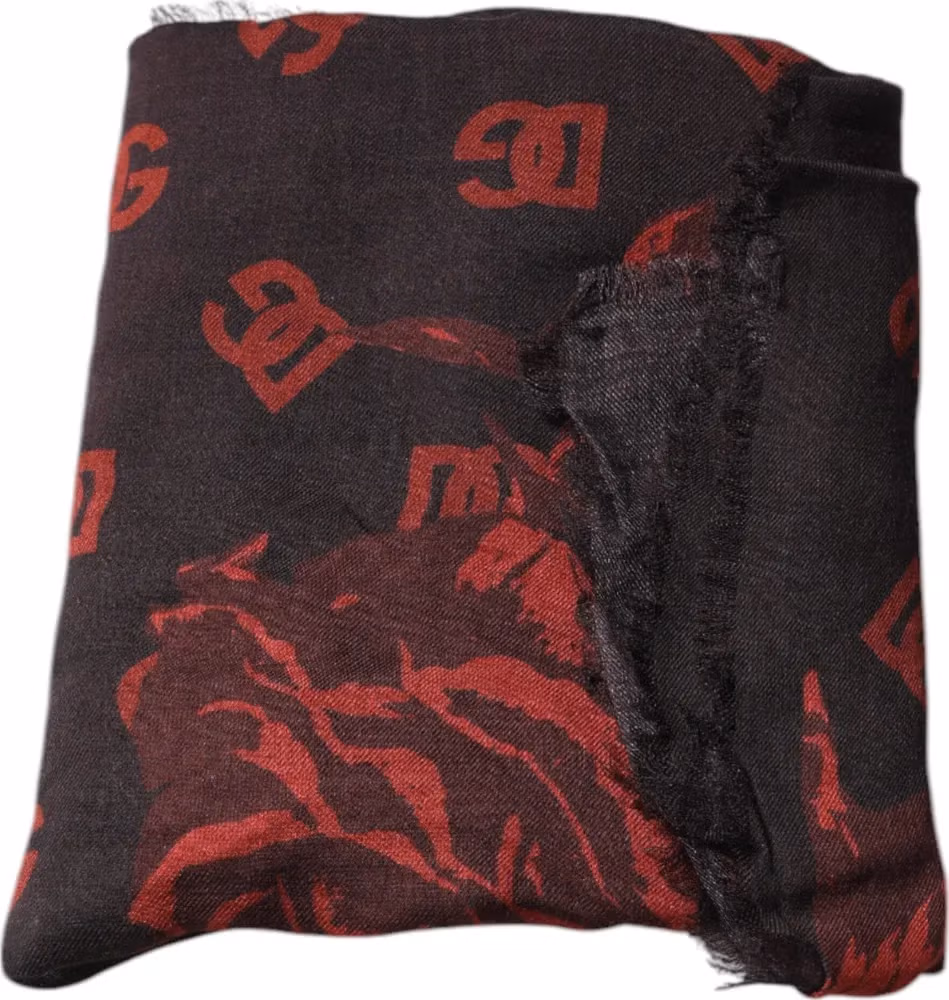 Dolce & Gabbana Black Red Floral Modal Wrap Shawl Scarf