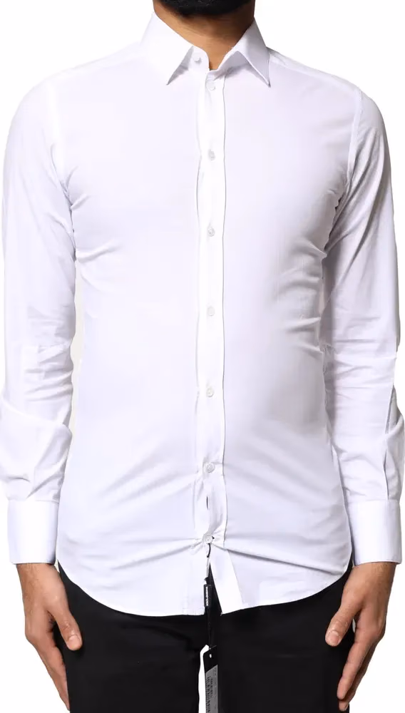 Dolce & Gabbana White GOLD Cotton Long Sleeves Dress Shirt
