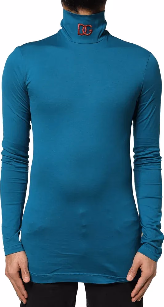 Dolce & Gabbana Blue Cotton Turtleneck Long Sleeves Sweater