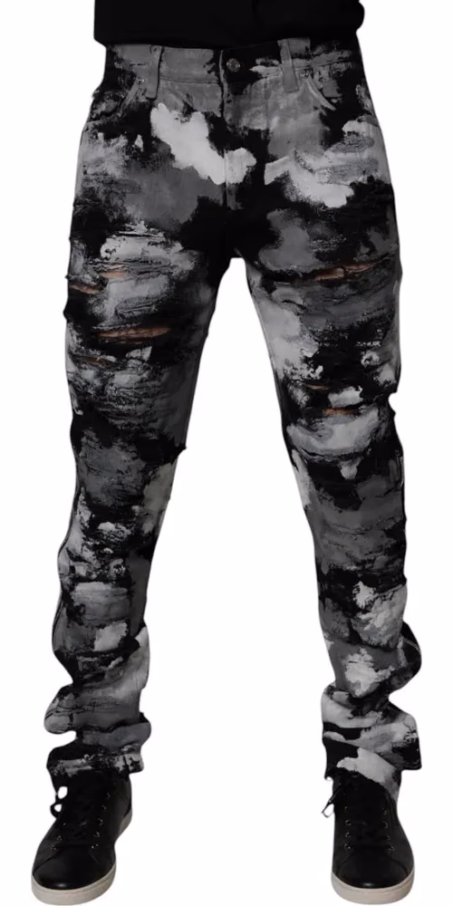 Dolce & Gabbana Multicolor Camouflage Tattered Skinny Denim Jeans