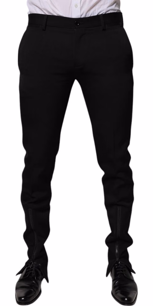 Dolce & Gabbana Black Wool Tapered Formal Dress Pants