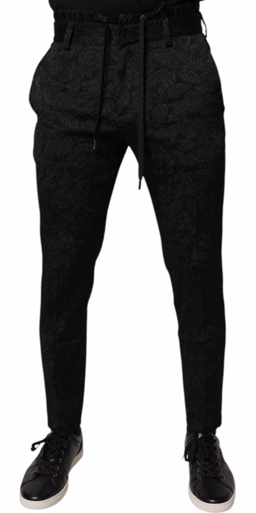 Dolce & Gabbana Black Brocade Polyester Skinny Dress Pants