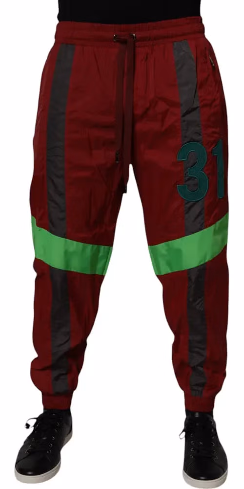Dolce & Gabbana Maroon Nylon Men Jogger Sweatpants Pants