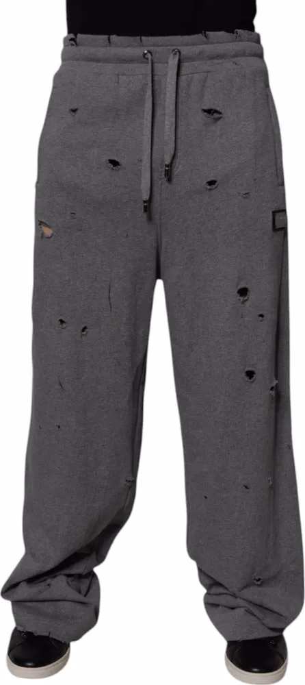 Dolce & Gabbana Gray Cotton RipStyle Straight Sweatpants Pants