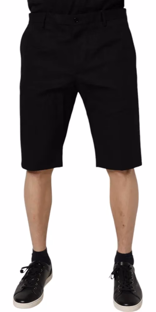 Dolce & Gabbana Black Cotton Stretch Mid Waist Bermuda Shorts