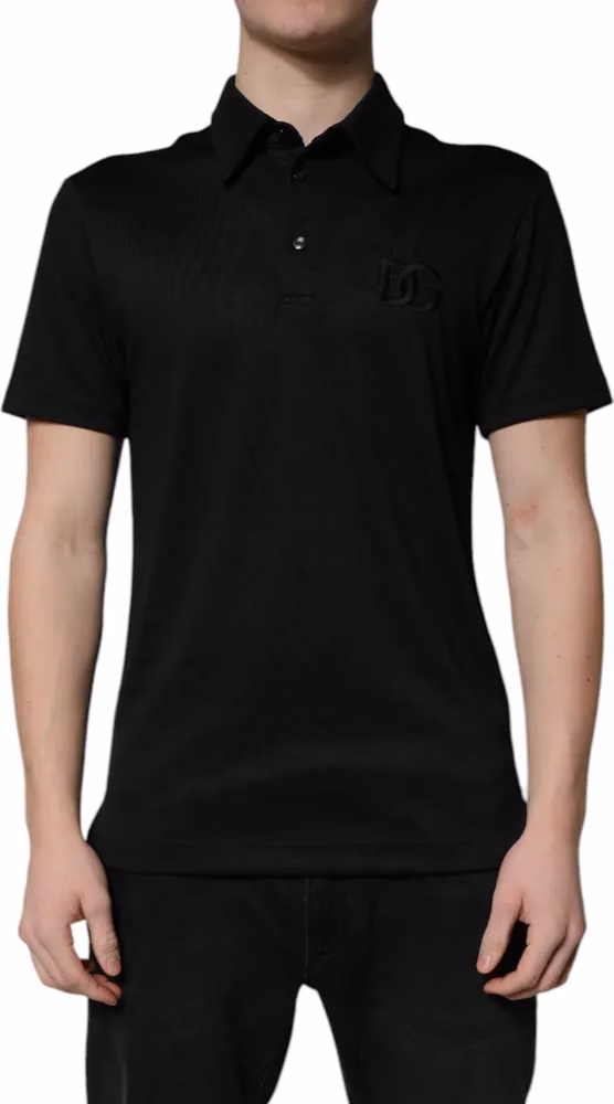 Dolce & Gabbana Black Polyester DG Logo Collared Polo T-shirt