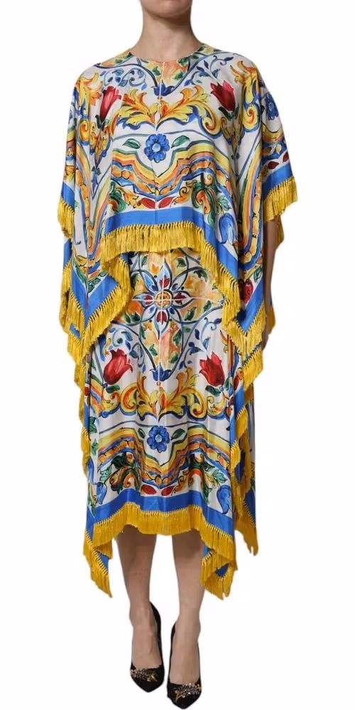 Dolce & Gabbana Multicolor Majolica Kaftan Short Sleeves Maxi Dress