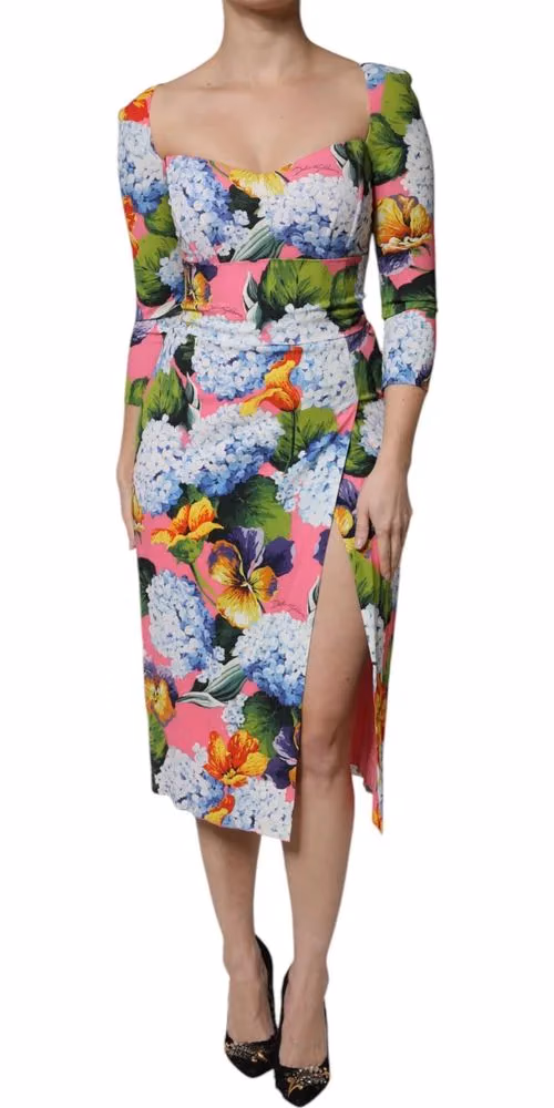 Dolce & Gabbana Multicolor Floral Side Slit Midi Dress