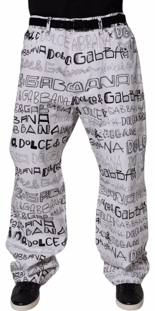 Dolce & Gabbana White Logo Print Straight Men Denim Jeans