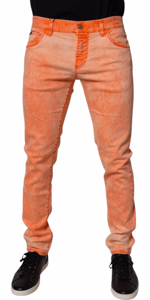 Dolce & Gabbana Orange Tie Dye Cotton Skinny Men Denim Jeans
