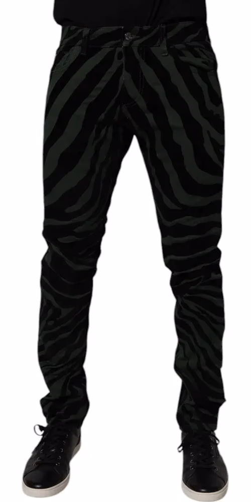 Dolce & Gabbana Black Green Stripes Cotton Skinny Denim Jeans
