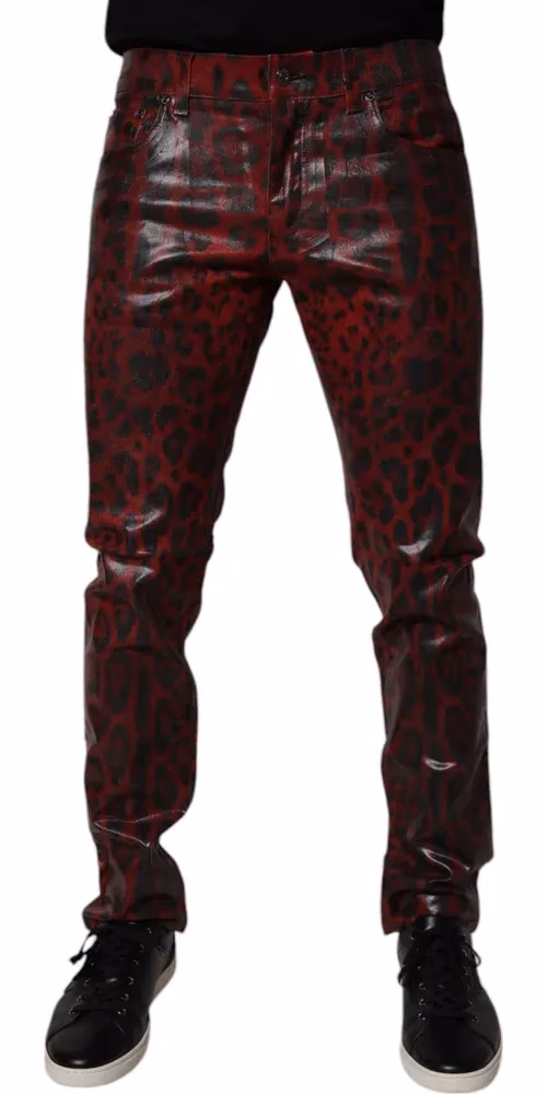 Dolce & Gabbana Red Leopard Cotton Skinny Men Denim Jeans