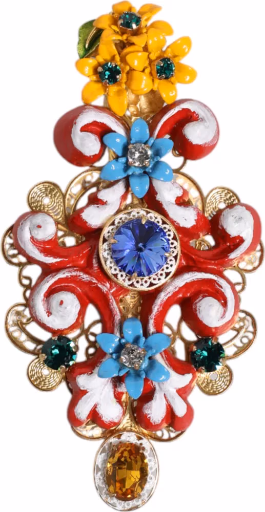 Dolce & Gabbana Multicolor Spring CARRETTO Gold Brass Crystal Hair Clip
