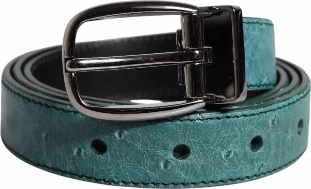 Dolce & Gabbana Green Leather Silver Tone Metal Buckle Belt