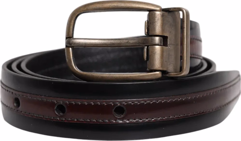 Dolce & Gabbana Black Burgundy Calfskin Metal Logo Buckle Belt