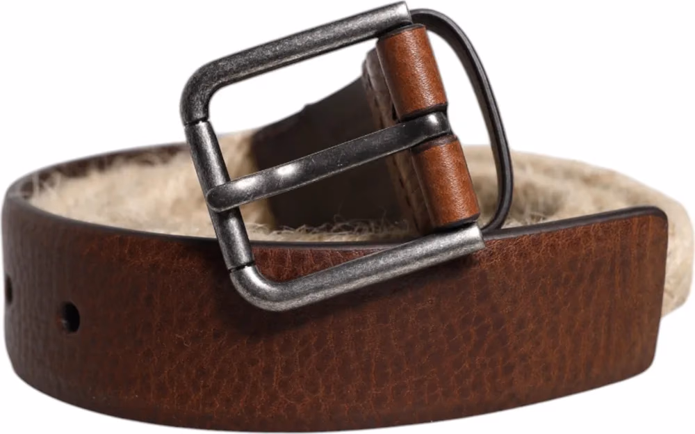 Dolce & Gabbana Brown Jute Leather Woven Metal Buckle Belt