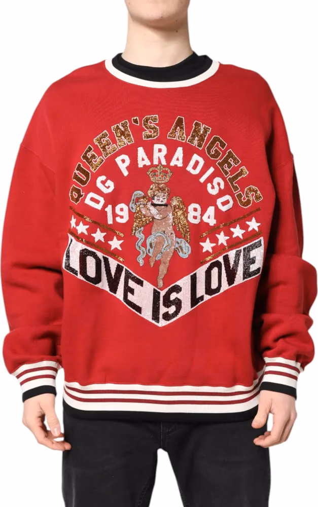 Dolce & Gabbana Red Sequin Knit Pullover Sweatshirt Sweater