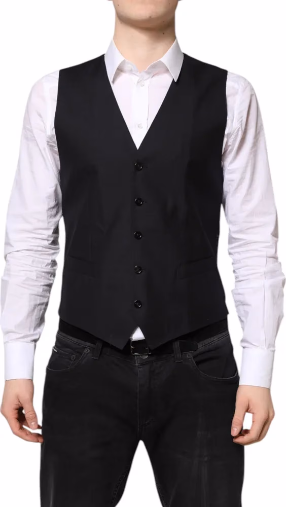 Dolce & Gabbana Black Wool Waistcoat Dress Formal Vest