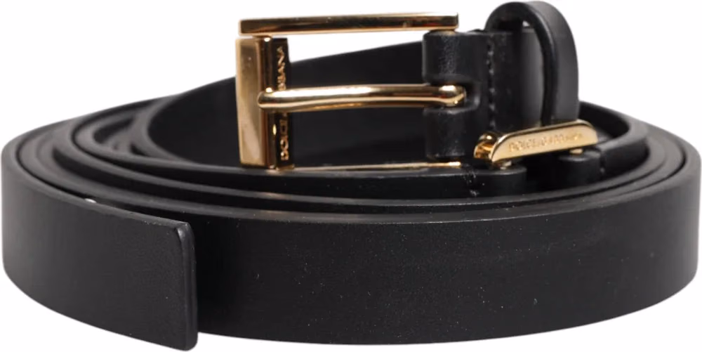 Dolce & Gabbana Black Double Strap Leather Gold Buckle Belt