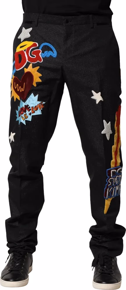Dolce & Gabbana Black Graphic Embroidery Men Pants