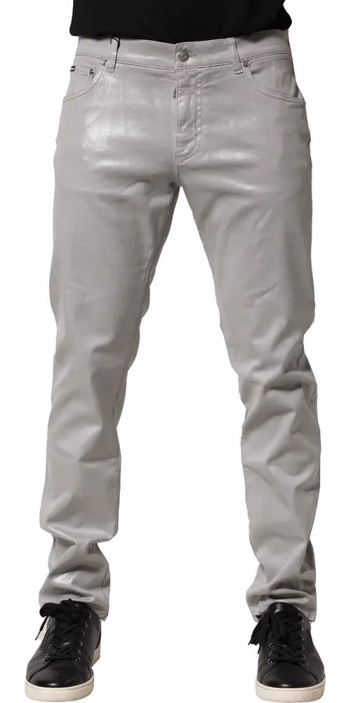 Dolce & Gabbana Silver Cotton Stretch Slim Denim Jeans