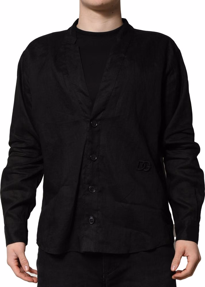 Dolce & Gabbana Black Linen Long Sleeves Men Casual Shirt