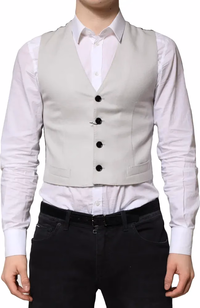Dolce & Gabbana Gray Wool Dress Formal Men Waistcoat Vest