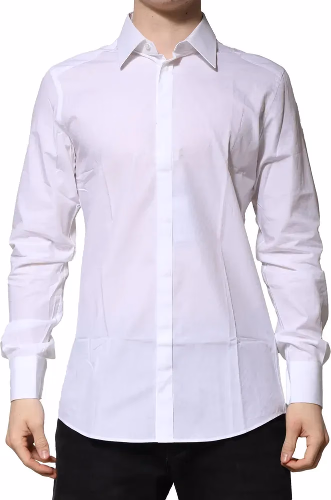 Dolce & Gabbana White Cotton Long Sleeves GOLD Formal Shirt