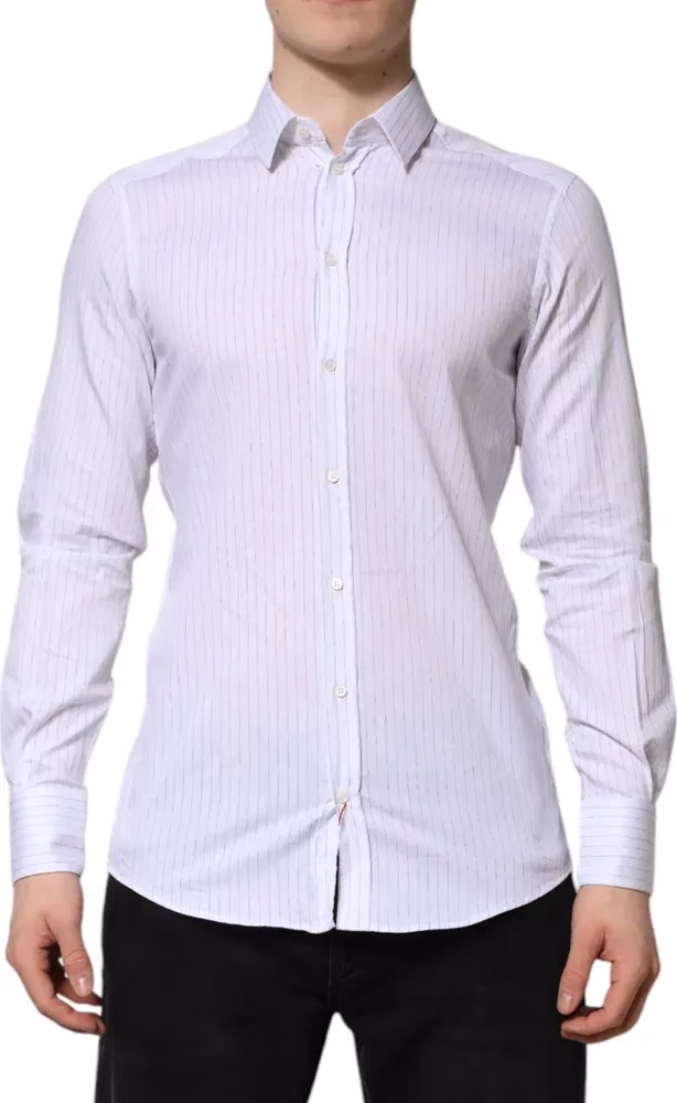 Dolce & Gabbana White Stripes Cotton Long Sleeve Formal Shirt