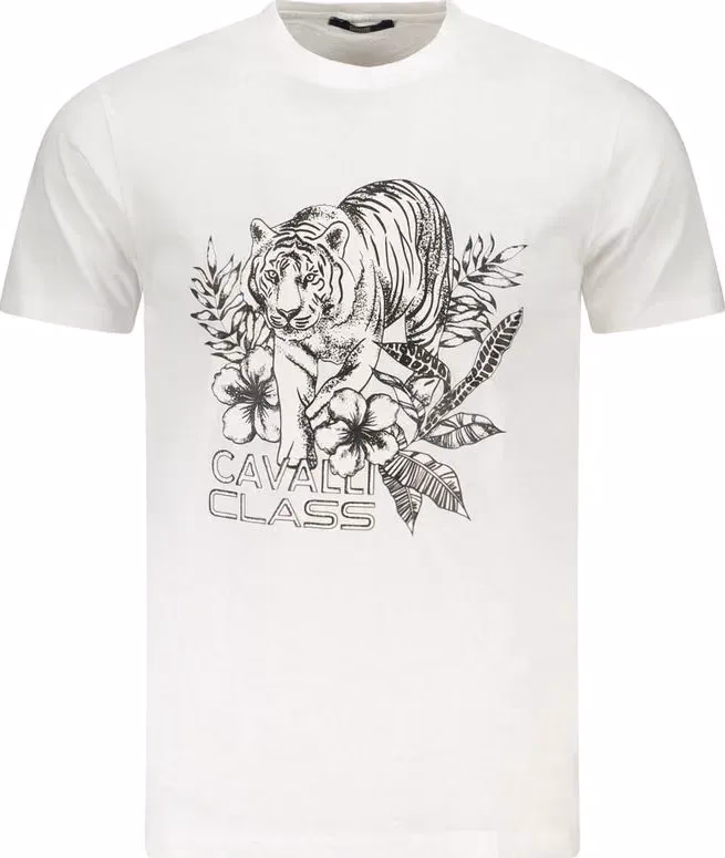Cavalli Class Bianco Cotton Men T-Shirt