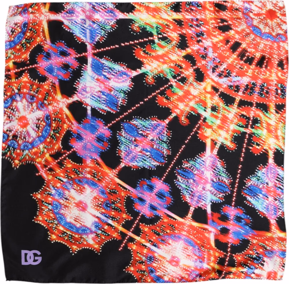 Dolce & Gabbana Black Multicolor Print Square Foulard Scarf