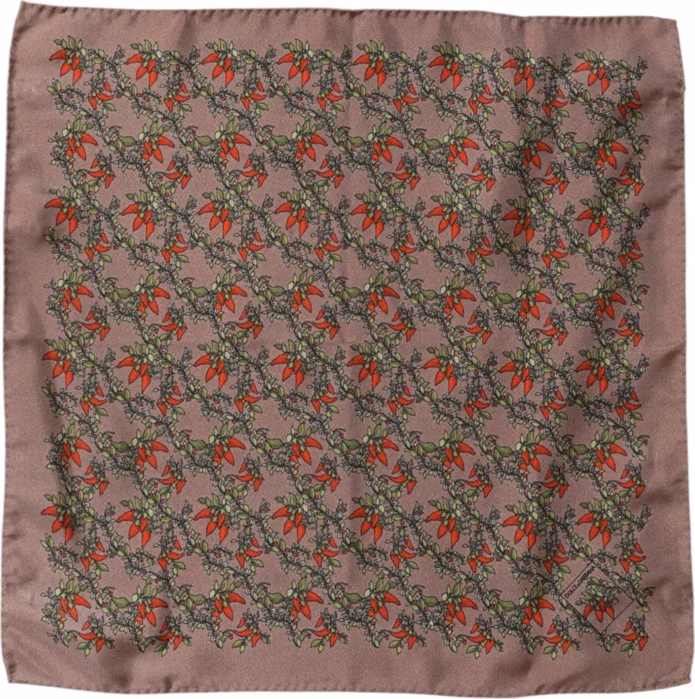 Dolce & Gabbana Brown Chilis Silk Square Men Foulard Scarf