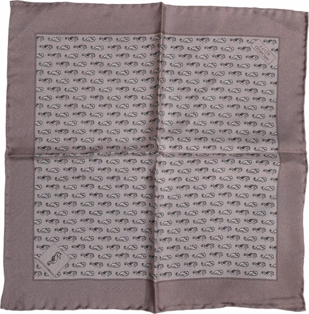 Dolce & Gabbana Brown Sea Horse Silk Square Foulard Scarf