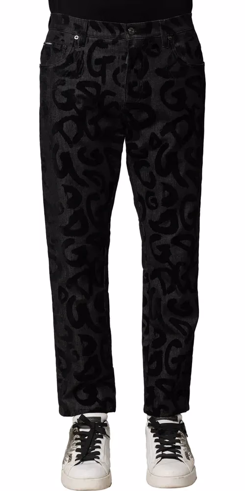 Dolce & Gabbana Gray Cotton DG Logo Straight Men Denim Jeans
