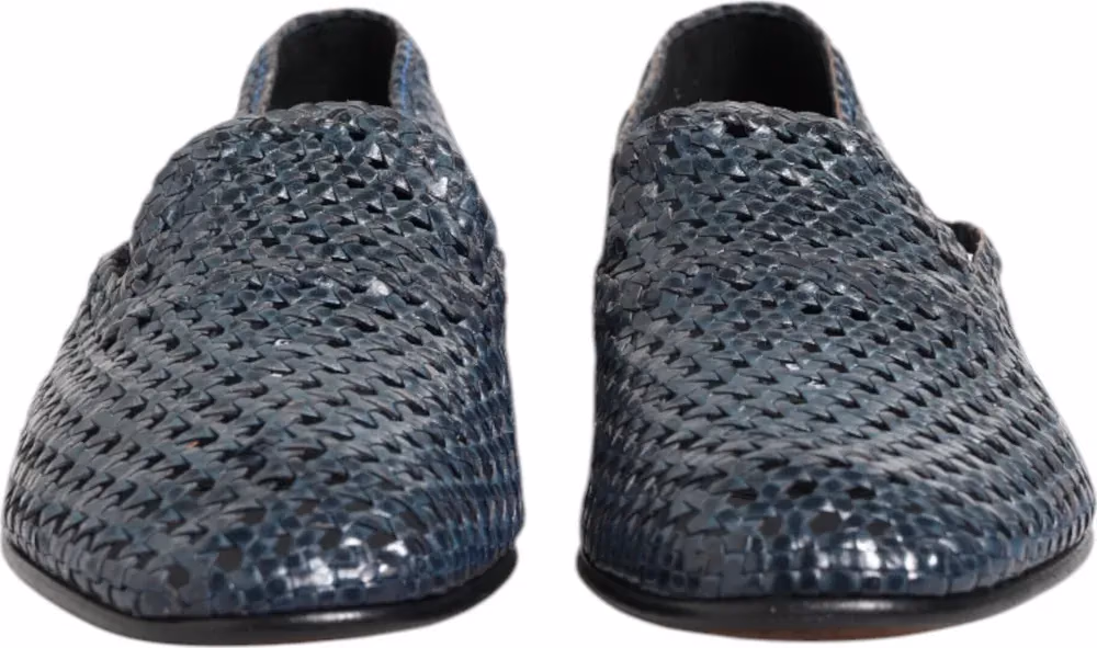 Dolce & Gabbana Blue Woven Leather Slip On Loafers Shoes