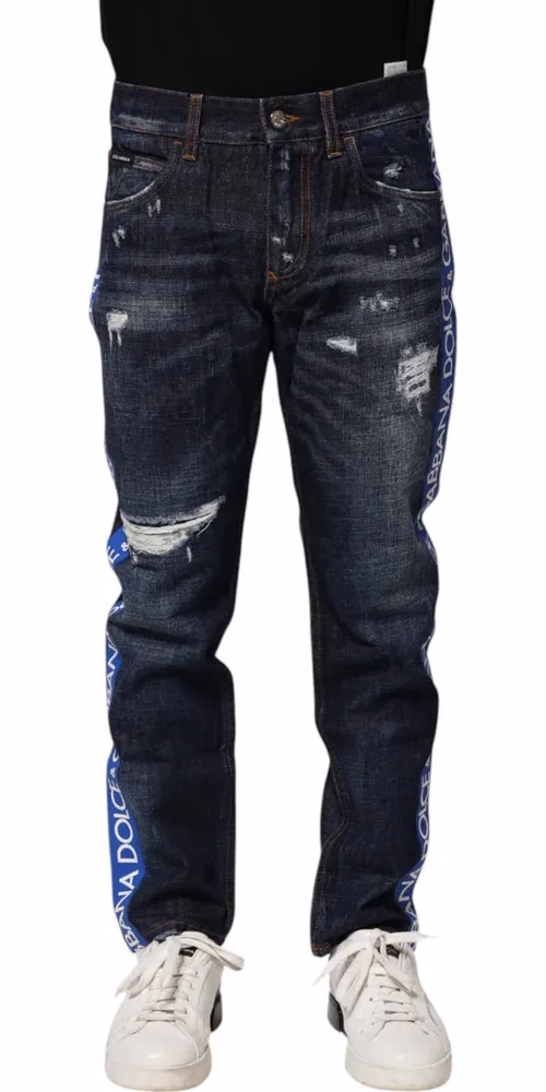 Dolce & Gabbana Dark Blue Tattered Skinny Denim Jeans