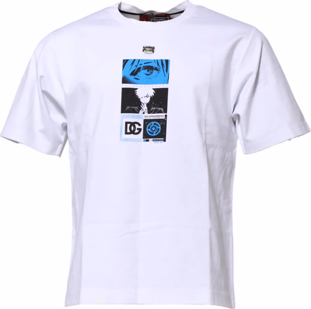 Dolce & Gabbana White Cotton Crew Neck Graphic Print T-shirt
