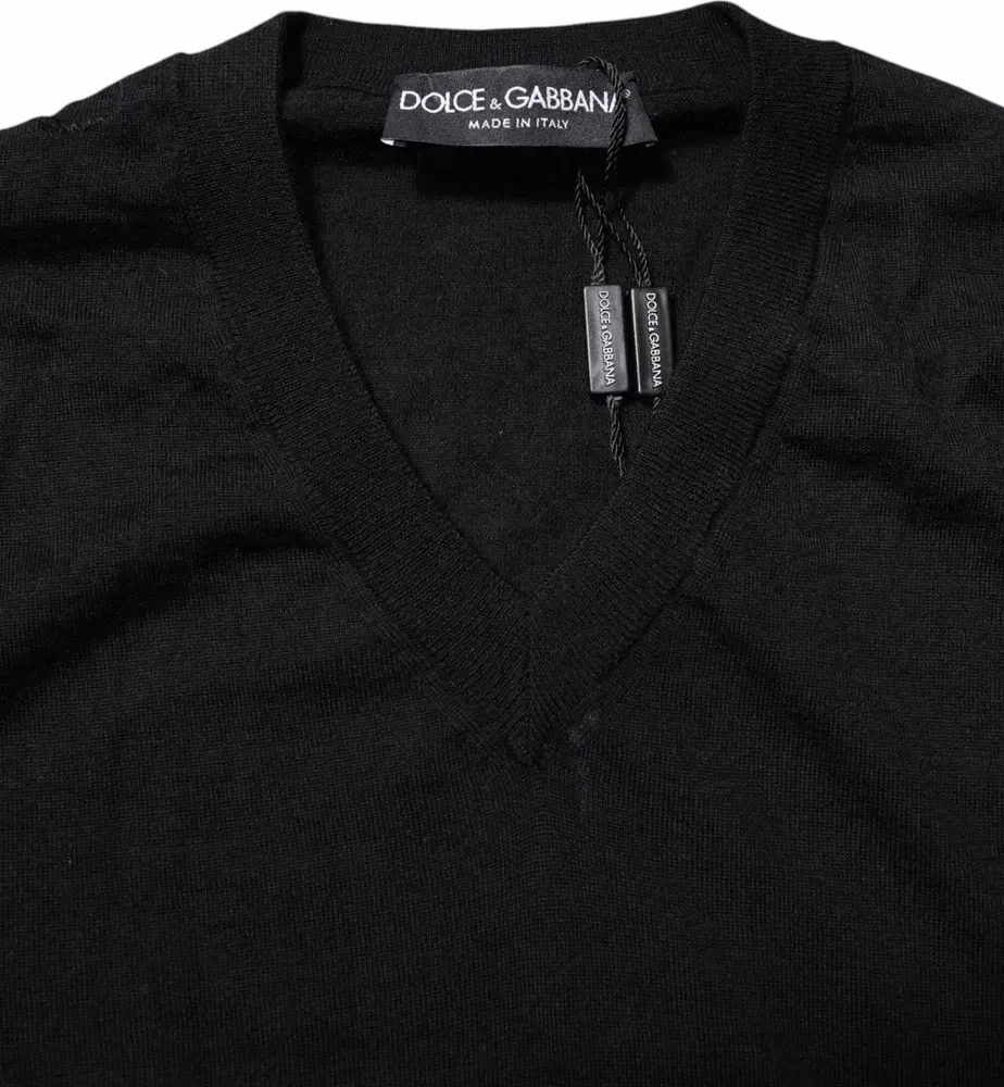 Dolce & Gabbana Dark Gray Embroidered Logo Pullover Sweater