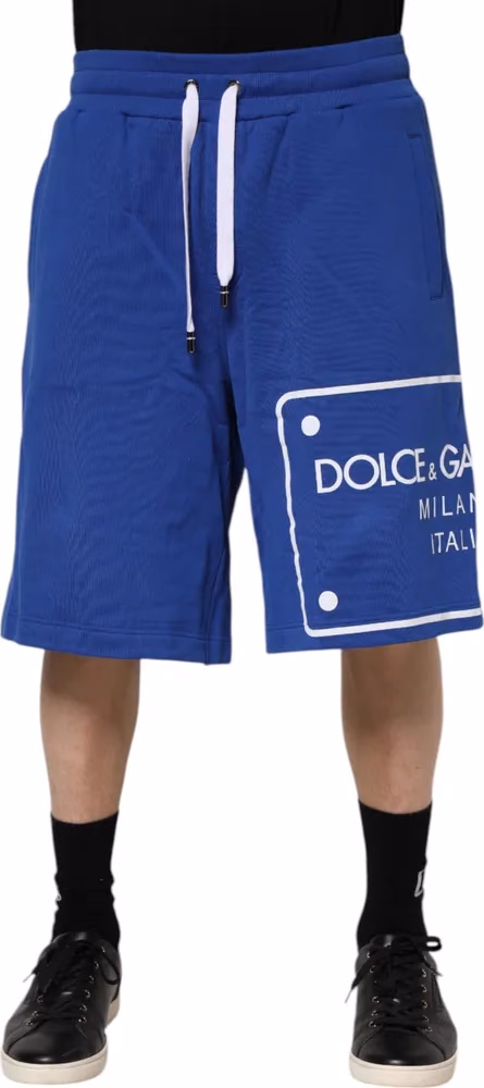 Dolce & Gabbana Blue Logo Cotton Bermuda Sweatshorts Shorts